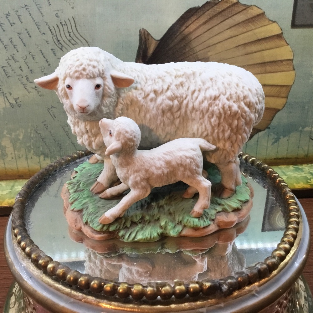 Vintage Homco Figurines Numbered 1483 Sheep and Lamb Porcelain Statues 1984